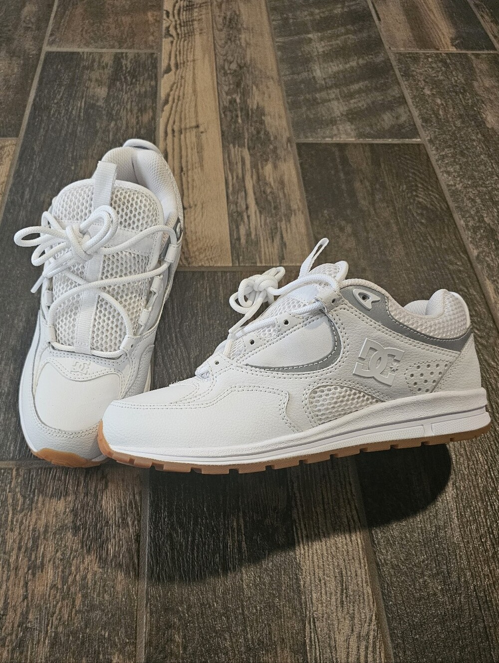 DC White and Gray Low-Top Sneakers with Gum Outsole